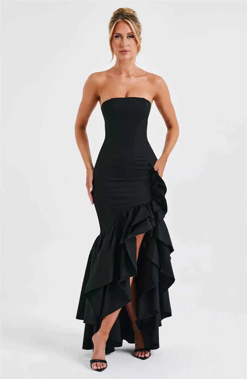 Maxi strapless ruffled dress with slit design - Rita
