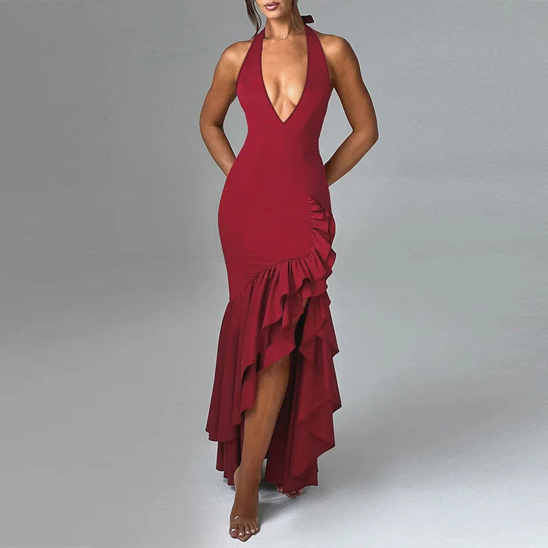 Maxi Dress with Ruffle and Open Back - Rosalina