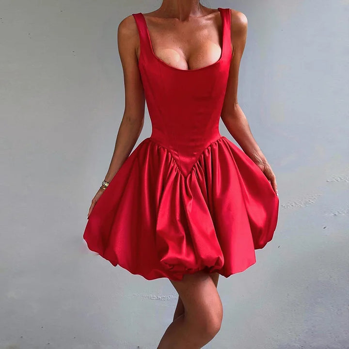 Balloon Cut Satin Mini Dress - Shandy