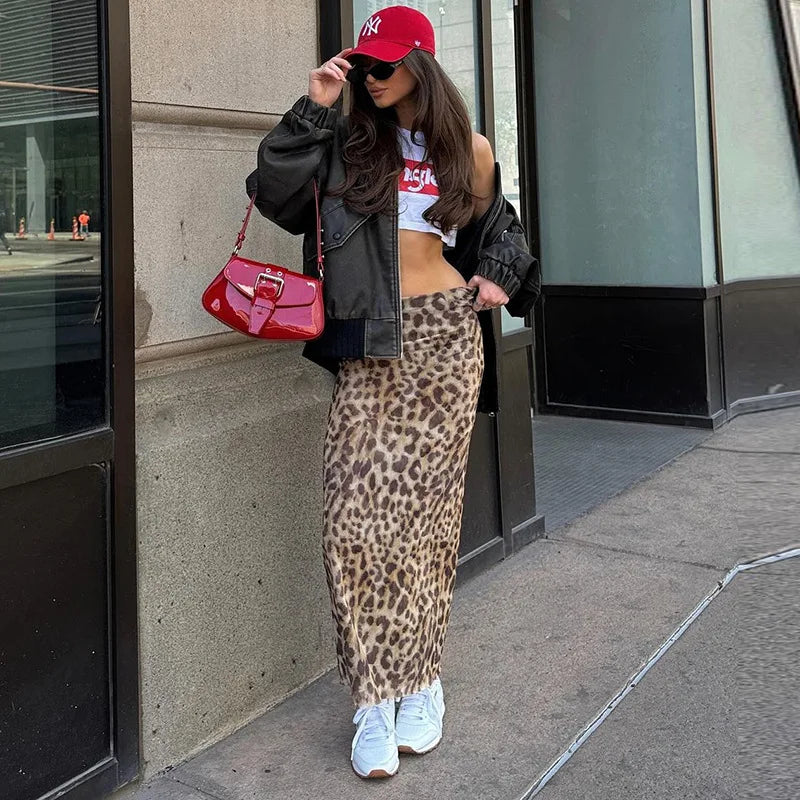 Leopard Print Chiffon Maxi Skirt - Ritz
