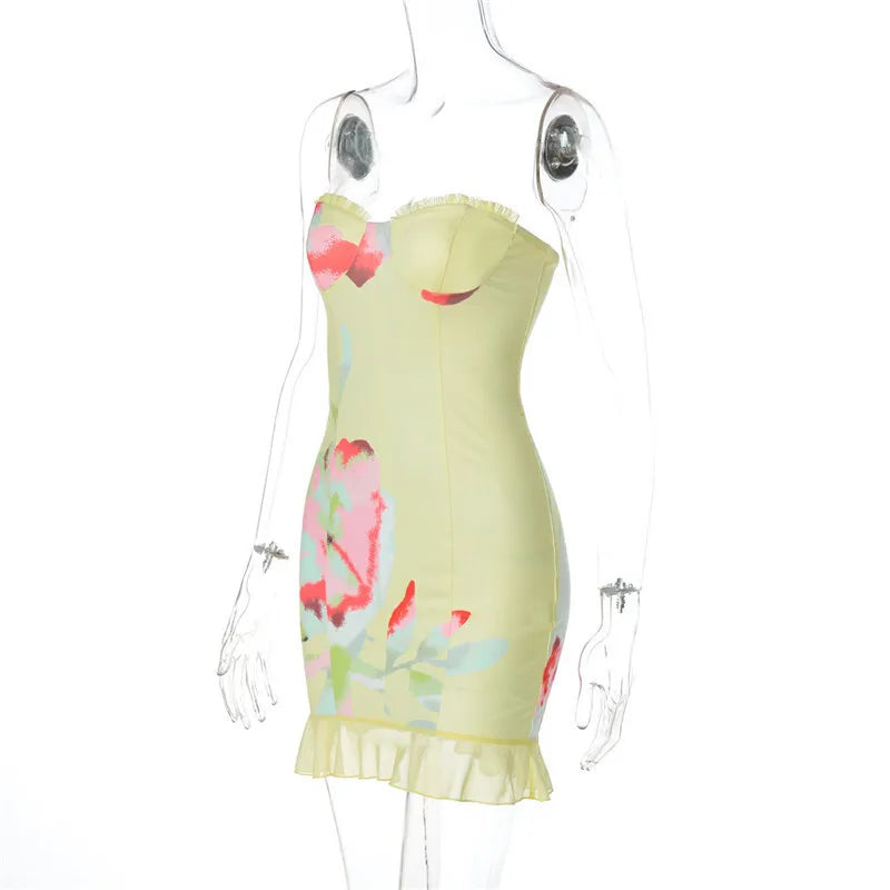 Floral Strapless Mini Dress with Ruffle Detail - Alexa