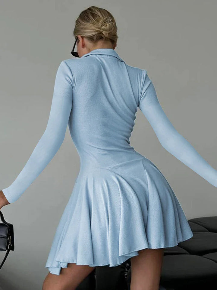 Knitted A-line mini dress with polo collar - Regina