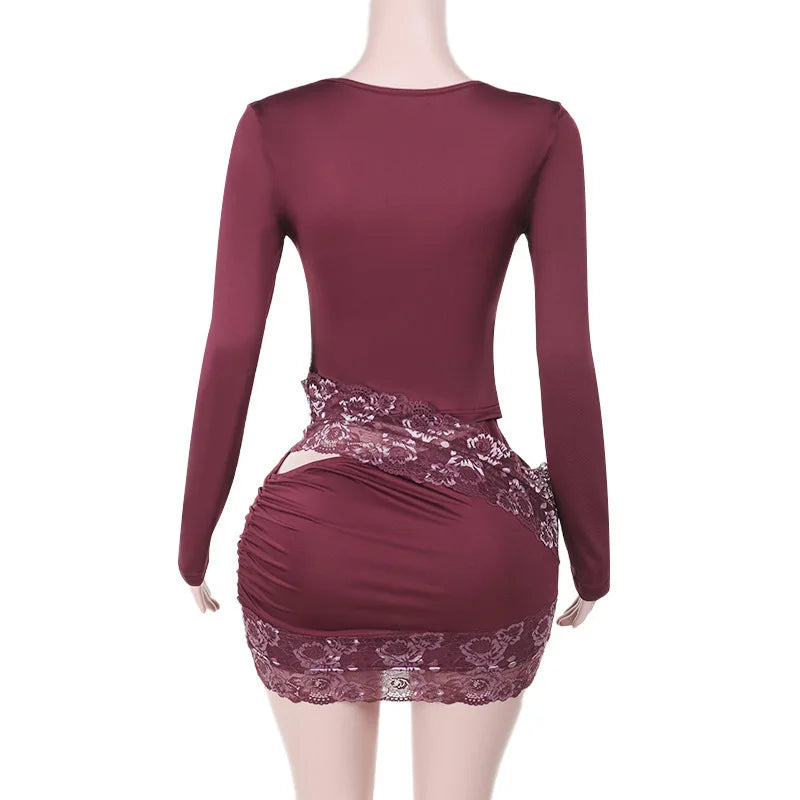 Fitted mini dress with cutouts and lace decoration - Mika