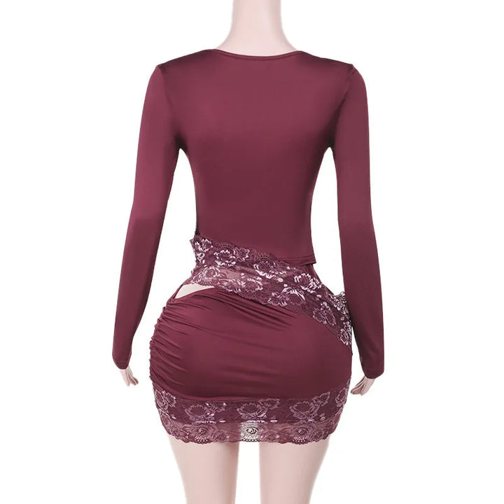 Fitted mini dress with cutouts and lace decoration - Mika