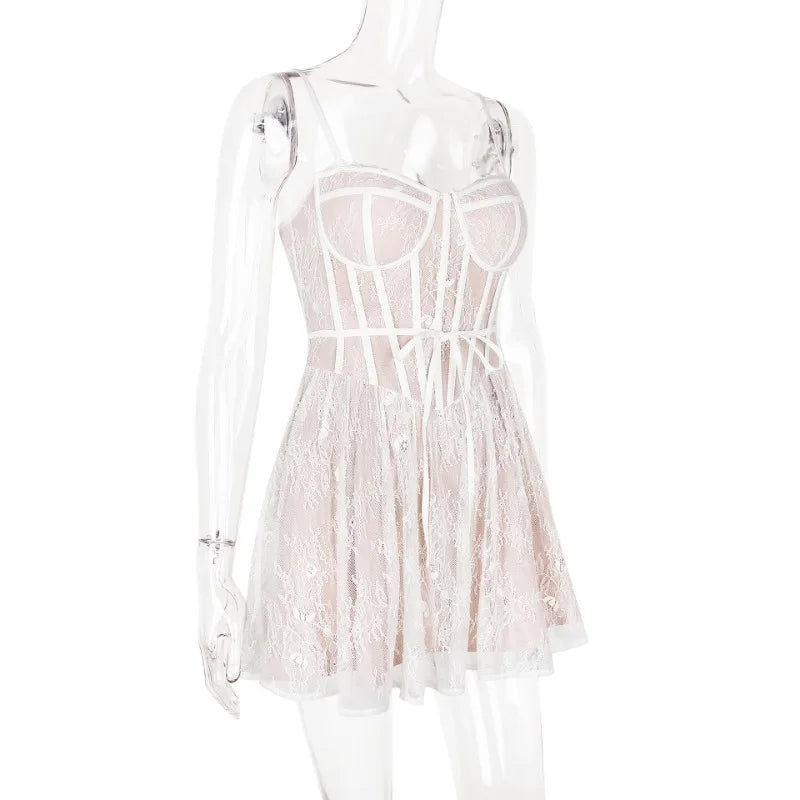 Mini Lace A-Line Dress with Corset Design - Milan
