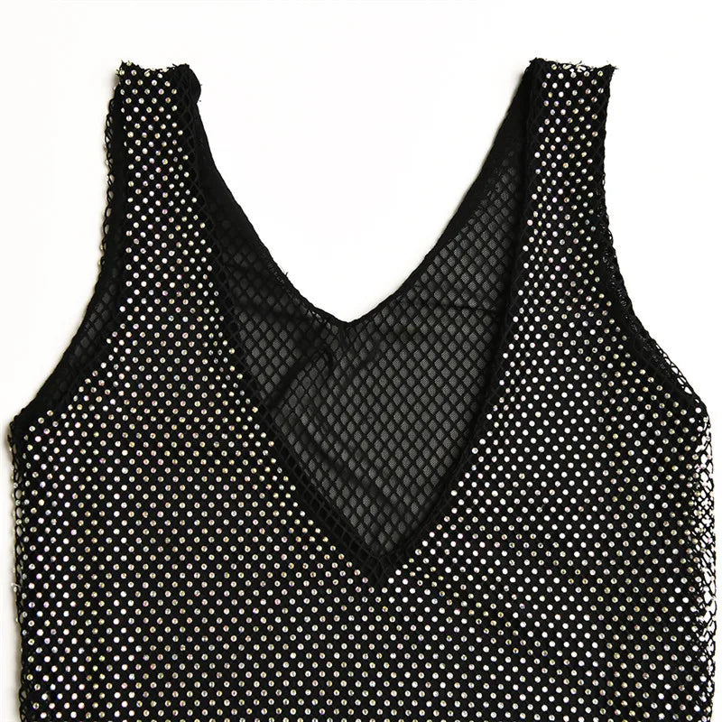Diamond mesh sparkling mini dress with opaque hem and open back - Morrison