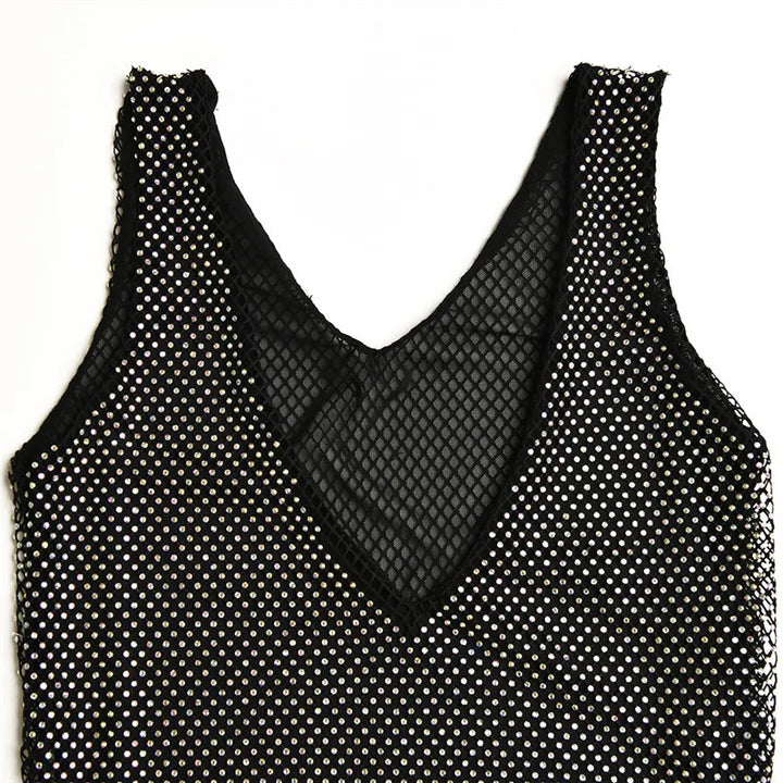 Diamond mesh sparkling mini dress with opaque hem and open back - Morrison