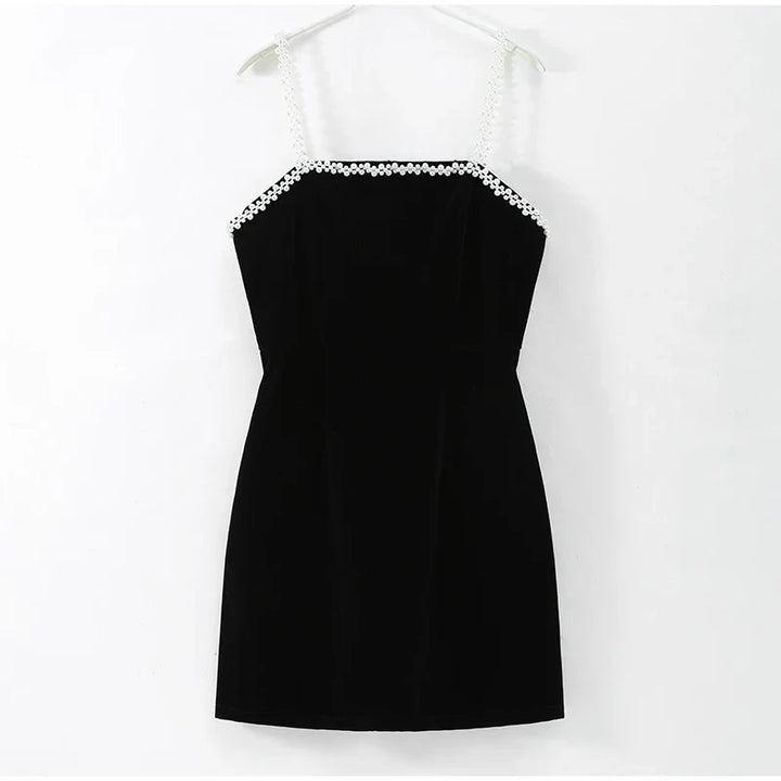 Velvet Mini Dress with Pearl Embellishment - Vera