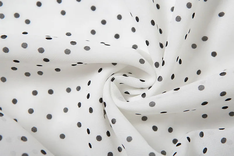 Mini Strapless Ruffle Dress with Corset Design, Polka Dot Detail and Matching Scarf - Milia