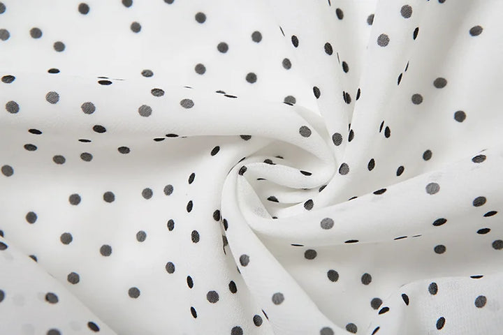 Mini Strapless Ruffle Dress with Corset Design, Polka Dot Detail and Matching Scarf - Milia