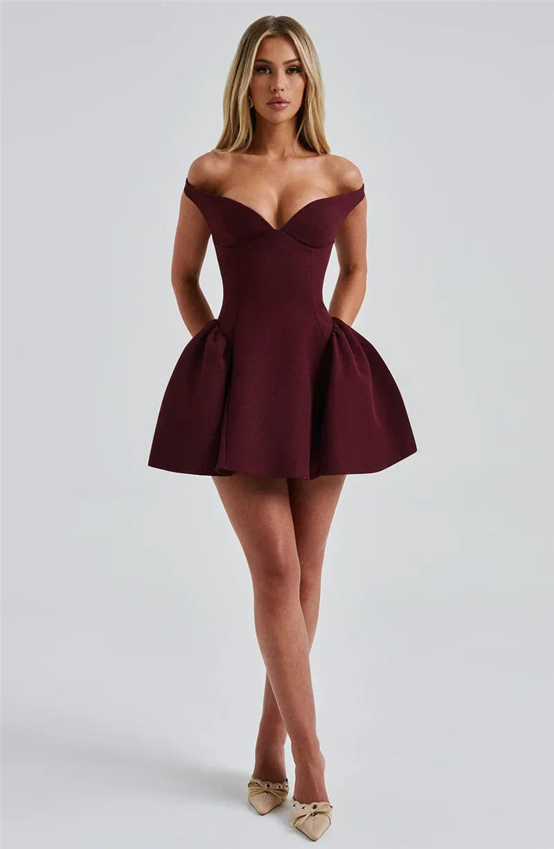 Mini A-line dress with open back and matching scarf decoration - Tamara