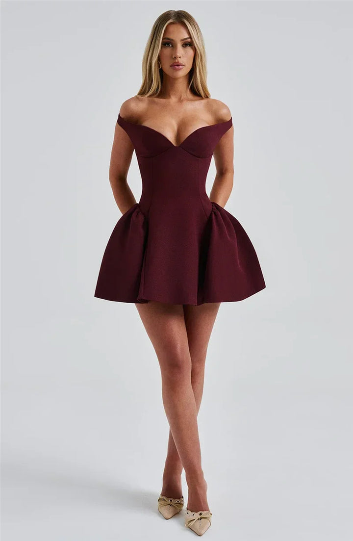 Mini A-line dress with open back and matching scarf decoration - Tamara