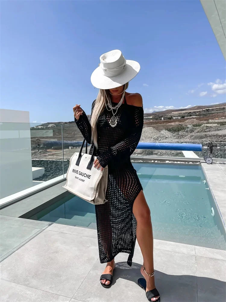 Mesh Maxi Beach Dress with Slit Design - Miranda