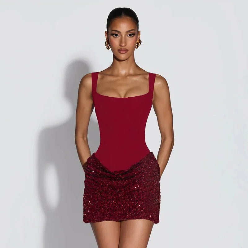 Mini Dress with Sequin Design - Rozan