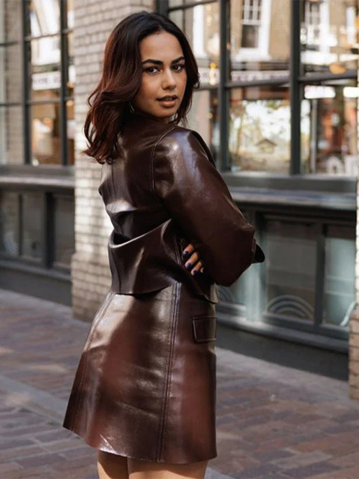 Two-piece set: mini skirt and leather blazer - Blake