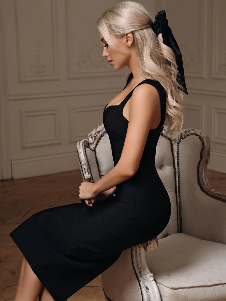 Fitted midi dress in shaping fabric with open back - Dolly