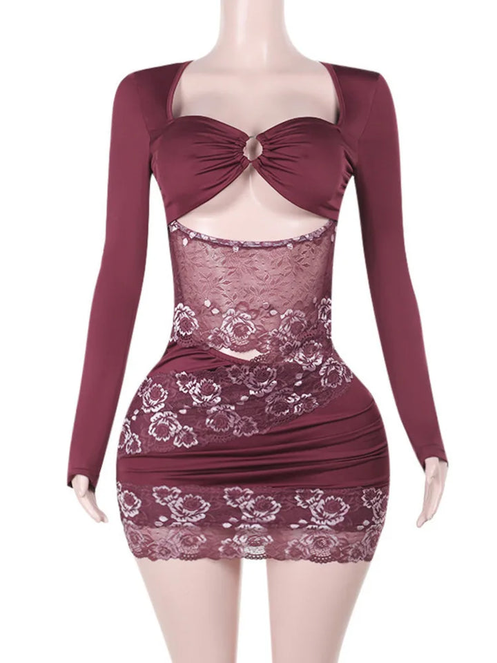 Fitted mini dress with cutouts and lace decoration - Mika