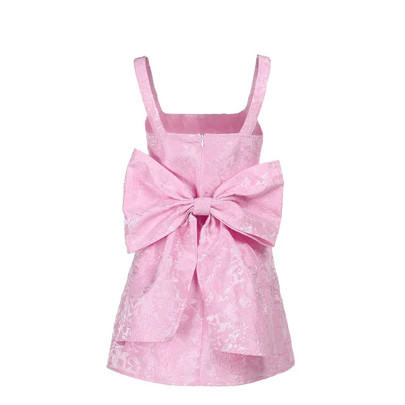 Mini dress with floral illustration print and bow detail on the back - Louisa