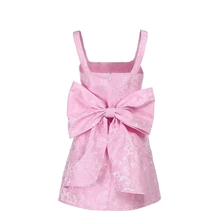 Mini dress with floral illustration print and bow detail on the back - Louisa