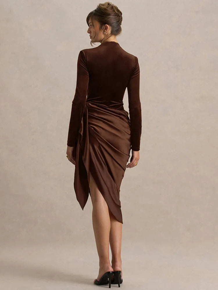 Midi Dress with Satin Design and Asymmetric Length - NIRA