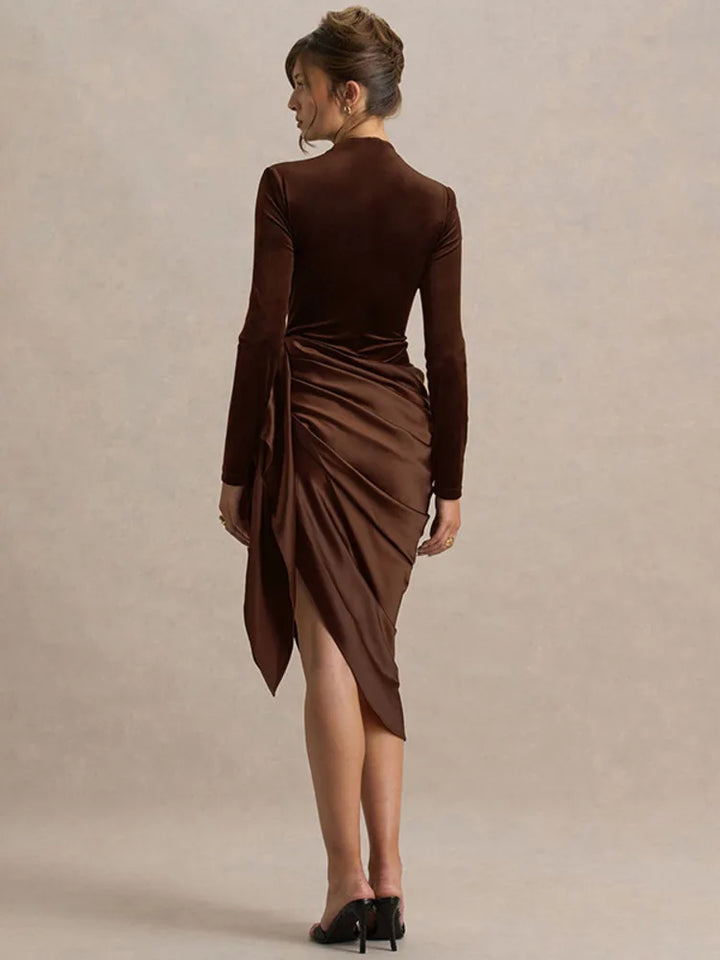 Midi Dress with Satin Design and Asymmetric Length - NIRA