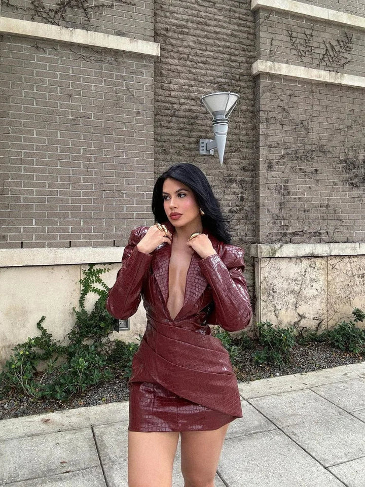 Faux Leather Mini Dress with Studded Design - Genevieve