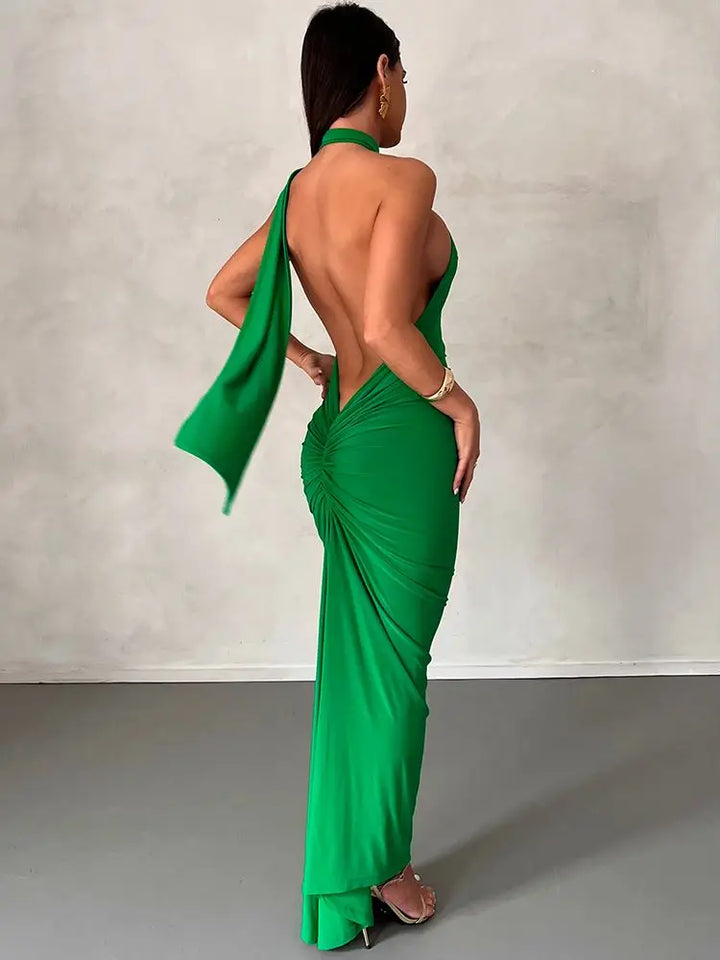 Maxi Dress with Open Back and Elegant Scarf - Rosalia