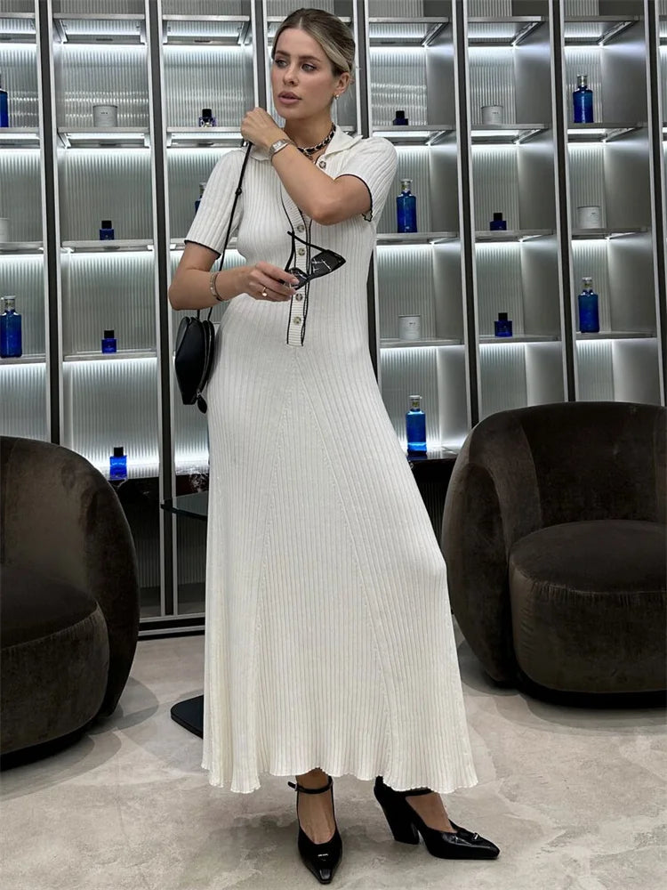 Knitted Maxi Dress with Elegant Design and Button Decoration - Ivanna
