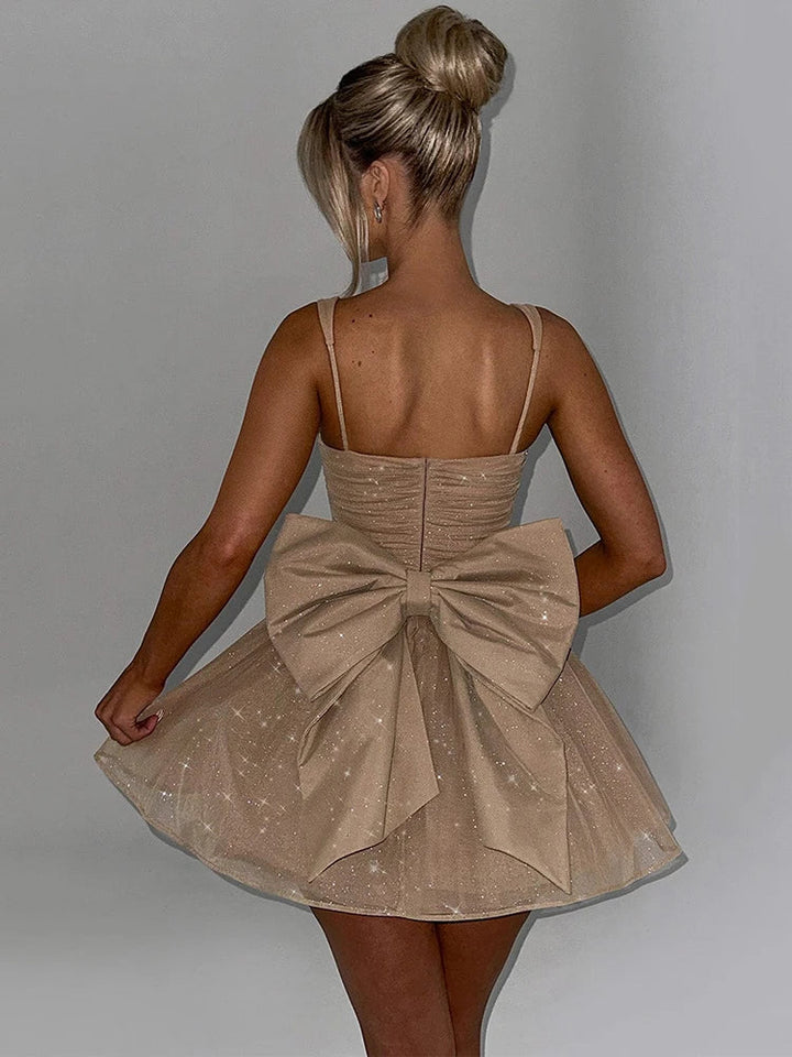 A-Line Ruffled Mini Sequin Dress with Bow Detail - Isabel