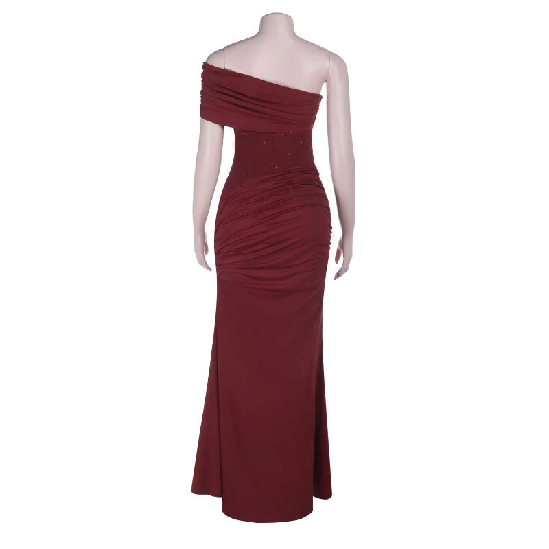 One-Shoulder Maxi Dress with Pleats and Sequins - Ara