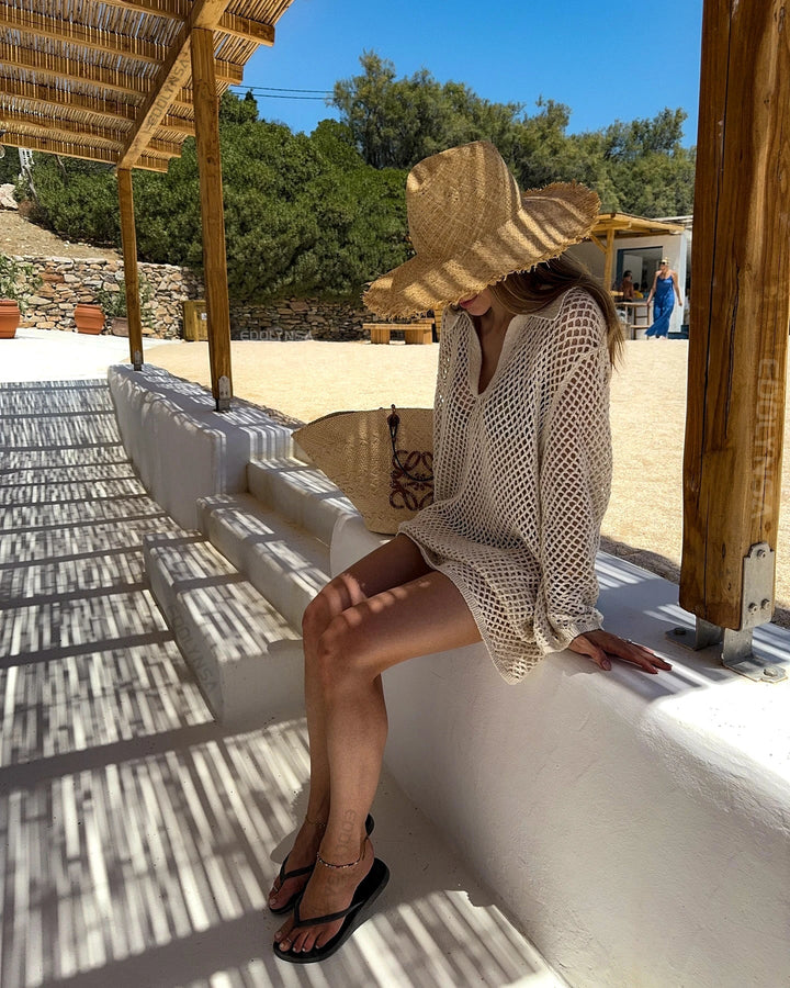Mesh Mini Beach Dress with Polo Collar Design - Indie