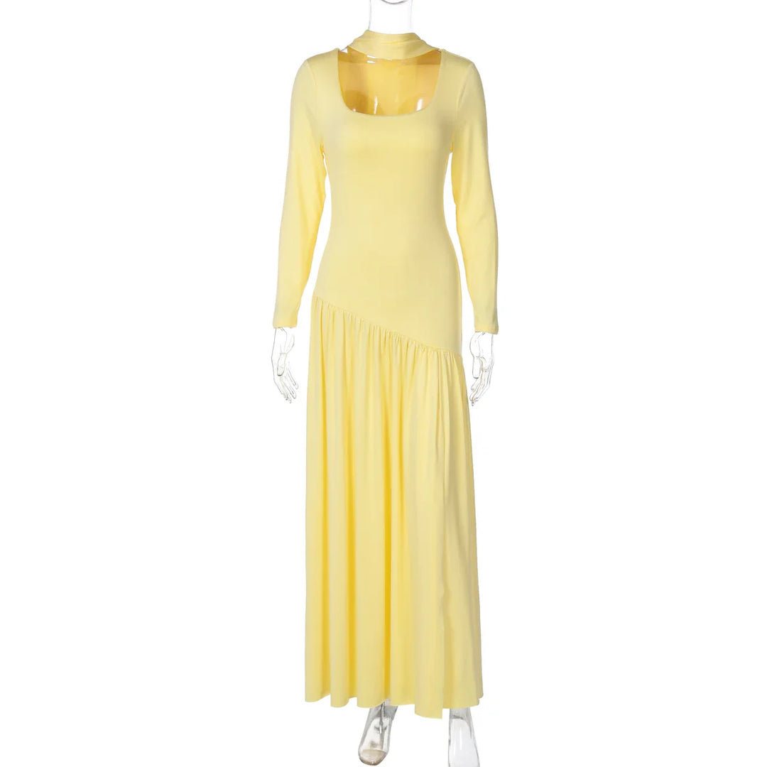 Elegant Maxi Dress with Slit and Scarf Decoration - RONA LI