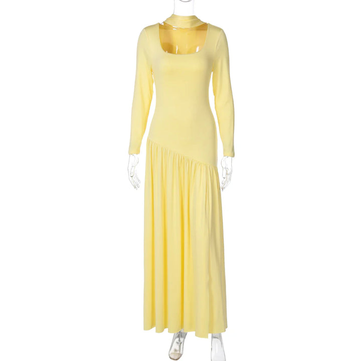 Elegant Maxi Dress with Slit and Scarf Decoration - RONA LI