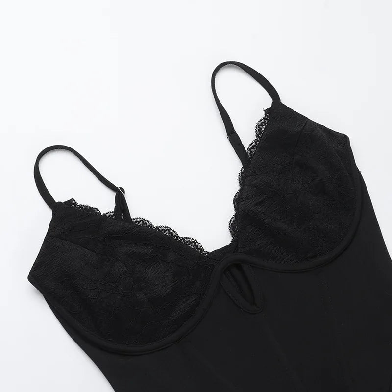Long pedal-pusher pants jumpsuit with lace trim - Liz