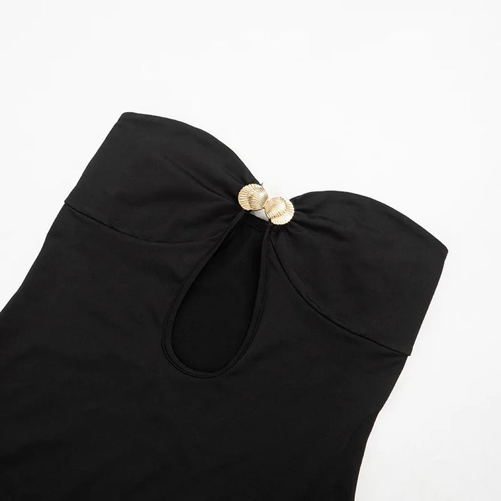 Strapless Mini Dress with Gold Shell Decoration - Shonit
