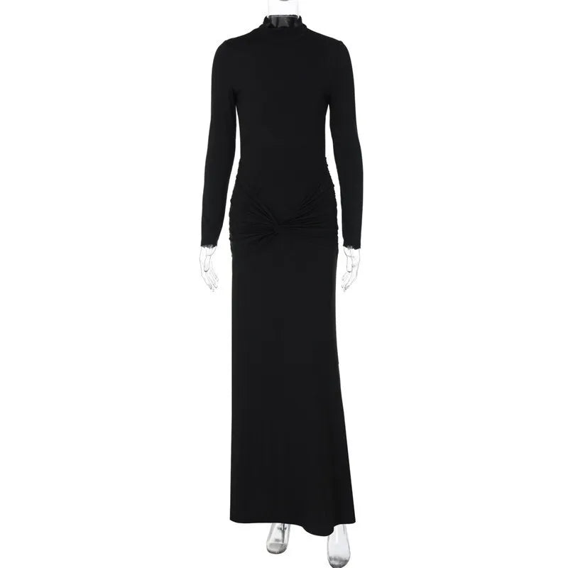 Turtleneck open-back maxi dress with ruching decoration - Ilayil