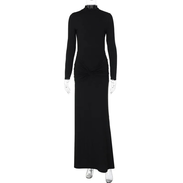 Turtleneck open-back maxi dress with ruching decoration - Ilayil