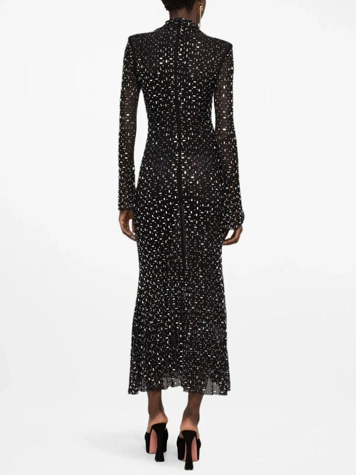 Luxurious Evening Maxi Dress with Sparkling Diamond Embellishment and Turtleneck Collar - Emerson
