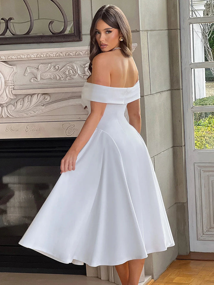 Midi A-Line Dress with Off-Shoulder Design - Ronal