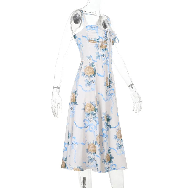 Elegant floral print midi A-line dress - Florine