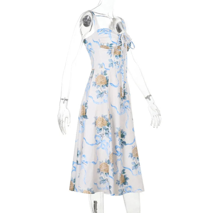 Elegant floral print midi A-line dress - Florine