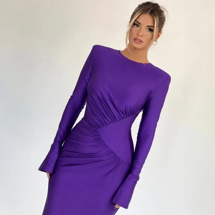 Ruched Shiny Fabric and Shaping Maxi Dress - Anahel