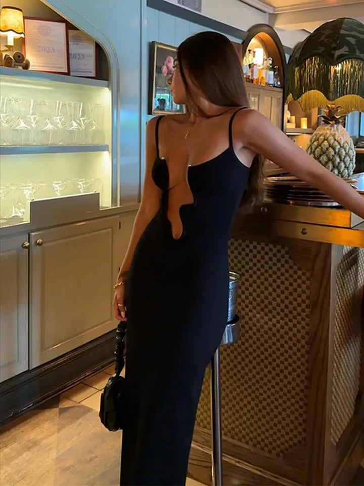 Beach Maxi Dress with Deep Designed Neckline - Ariel