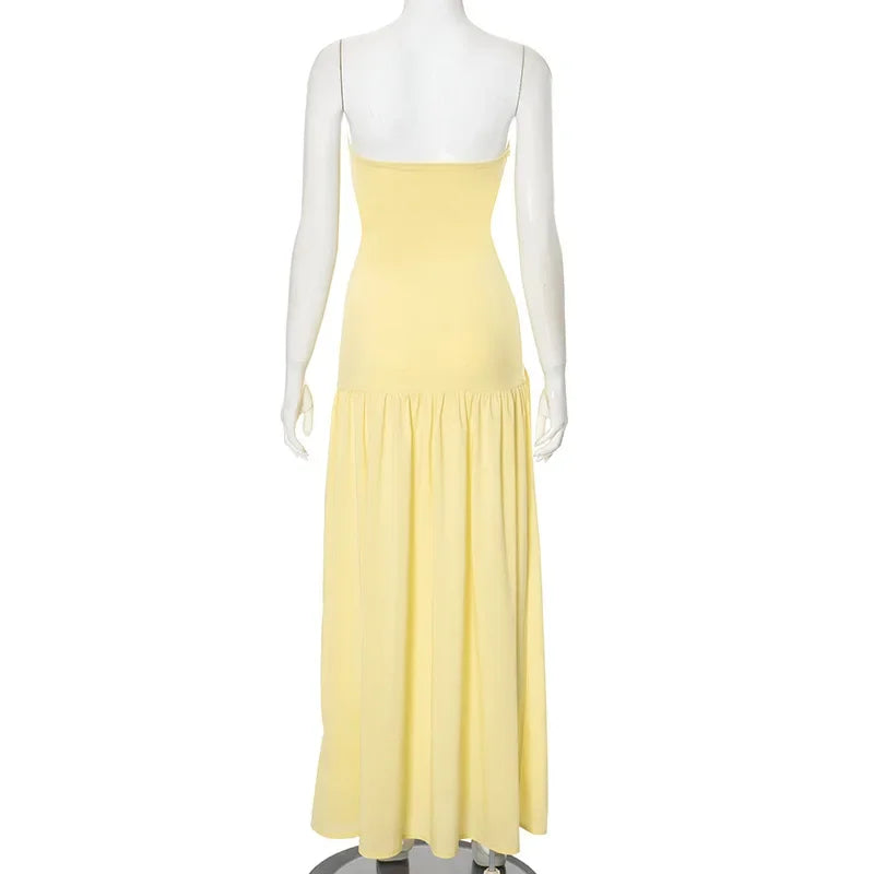 Maxi Strapless Chiffon Dress with Slit Detail - Pia