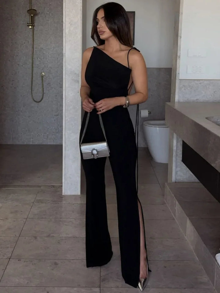 Long Open-Back Jumpsuit with Pedal Push Pants - Melenia