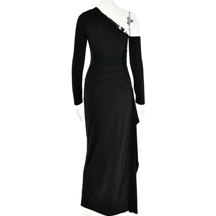 Ruffled maxi dress with shoulder slit and off-shoulder design - Melania