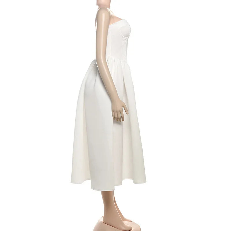 Strapless Midi Dress with A-Line and Elegant Design - Simone
