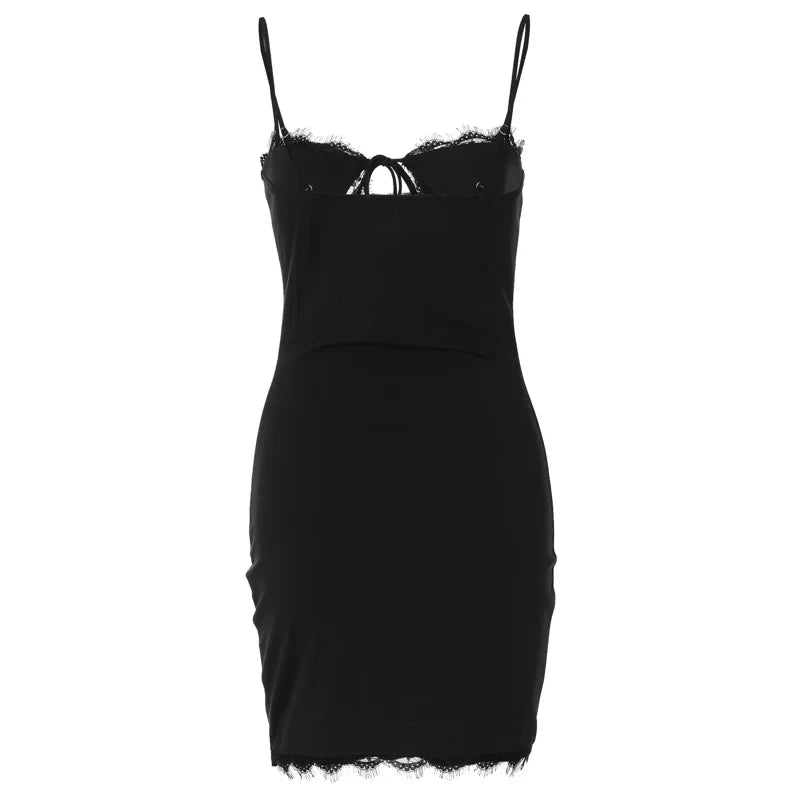 Mini dress decorated with lace and chest tie - Mila
