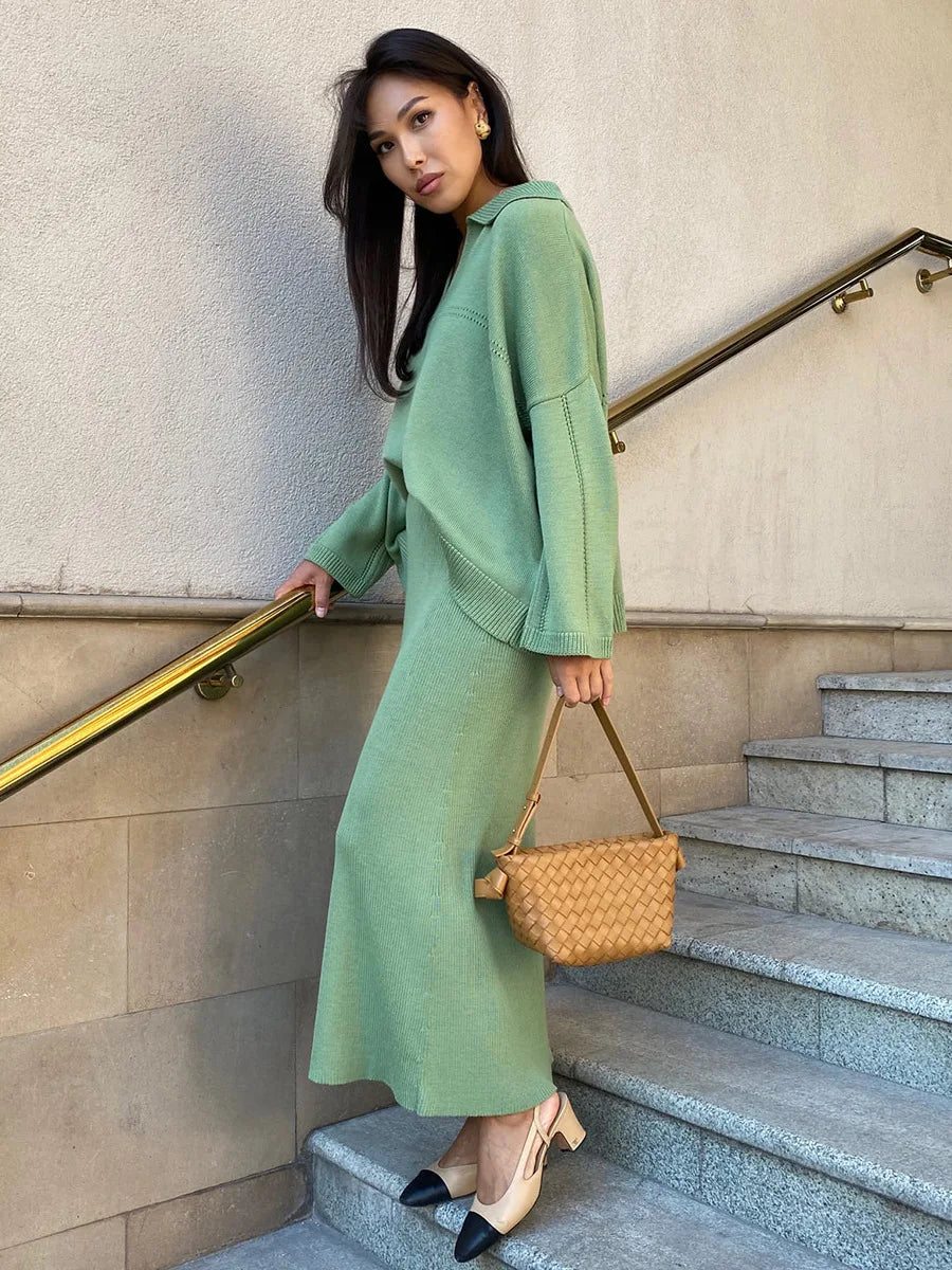 Loose two-piece knitted set maxi skirt and top - Shilav