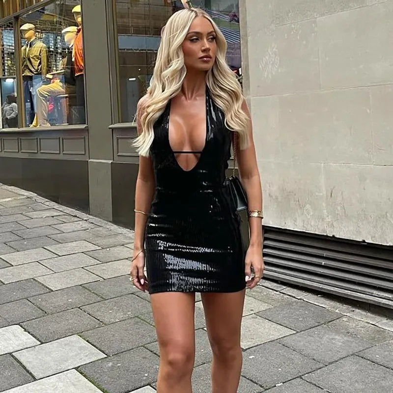 Fitted sequin mini dress with open back - Tiara